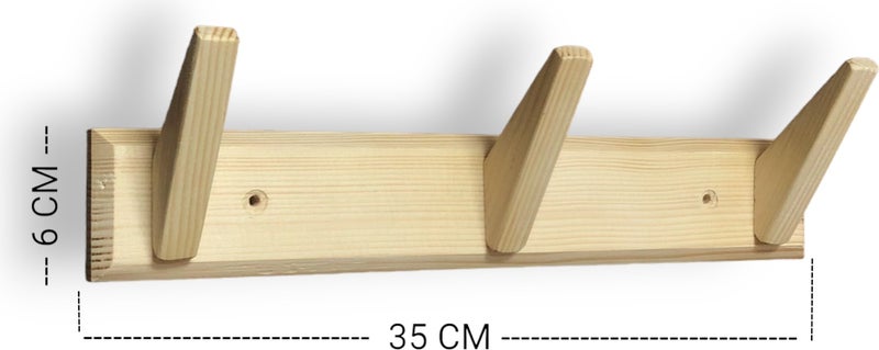 Tek-İş Solid Wood Coat Rack Wall Hanger Triple 3-Piece Wooden Wall Hanger Wooden Hanger  - Image 3