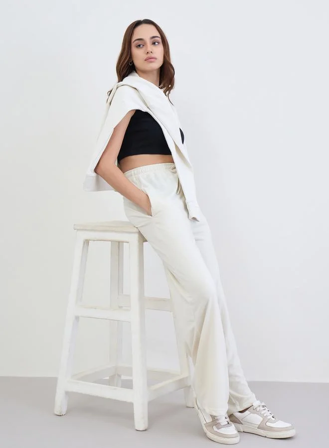 Women Cream Wide Leg Joggers