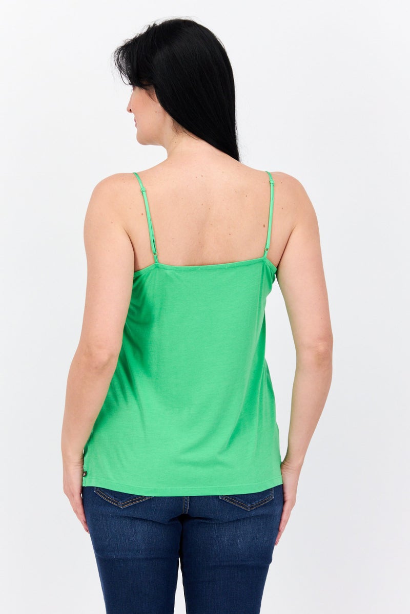 Scotch & Soda Women V Neck Sleeveless Plain Top, Green - Image 4