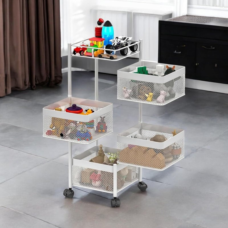 ADMIN INDUSTRIES Storage Rack Metal Kitchen Trolley Revolving Rack Square Multipurpose Storage Trolley with Wheels Kitchen Accessories Items and Vegetable Basket for Kitchen 4 Layer - Image 1