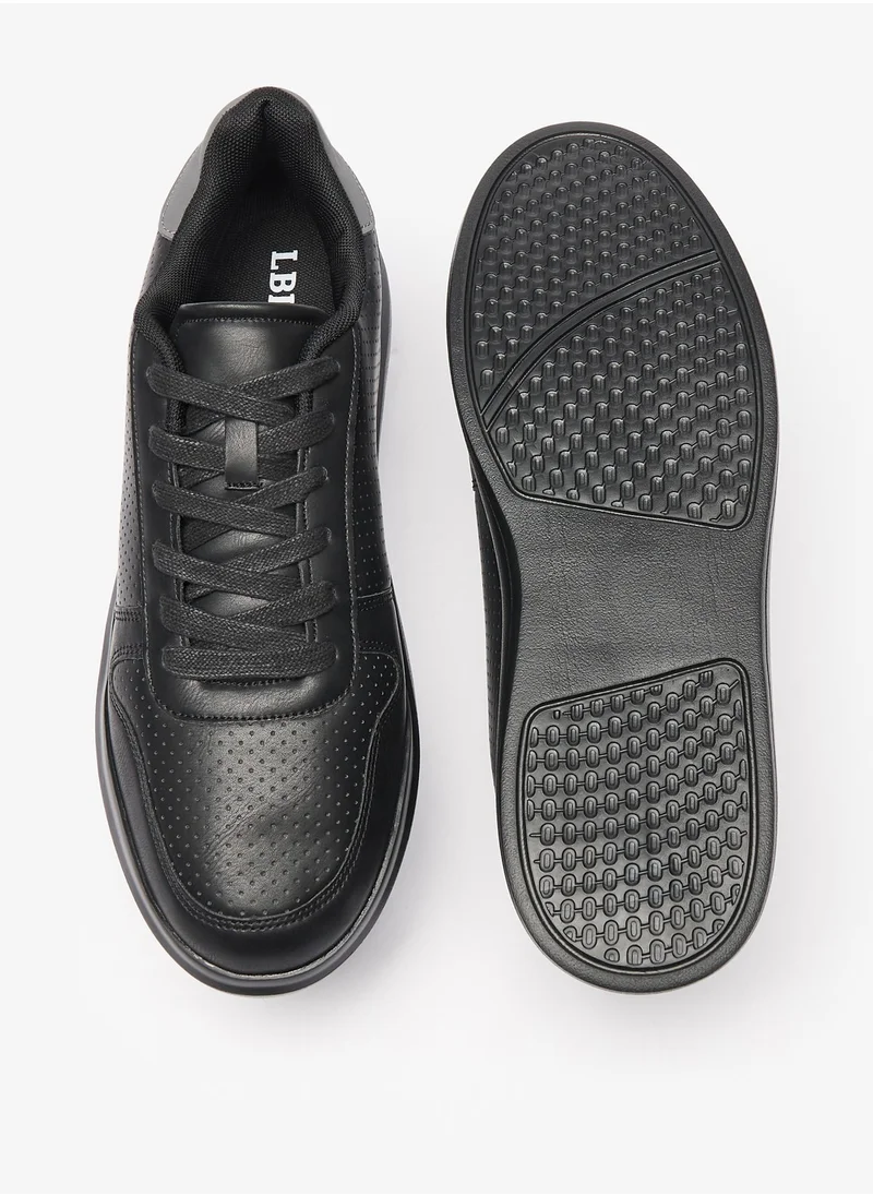 ل ب ل Mens Perforated Casual Sneakers with Panel Detail and Lace-Up Closure