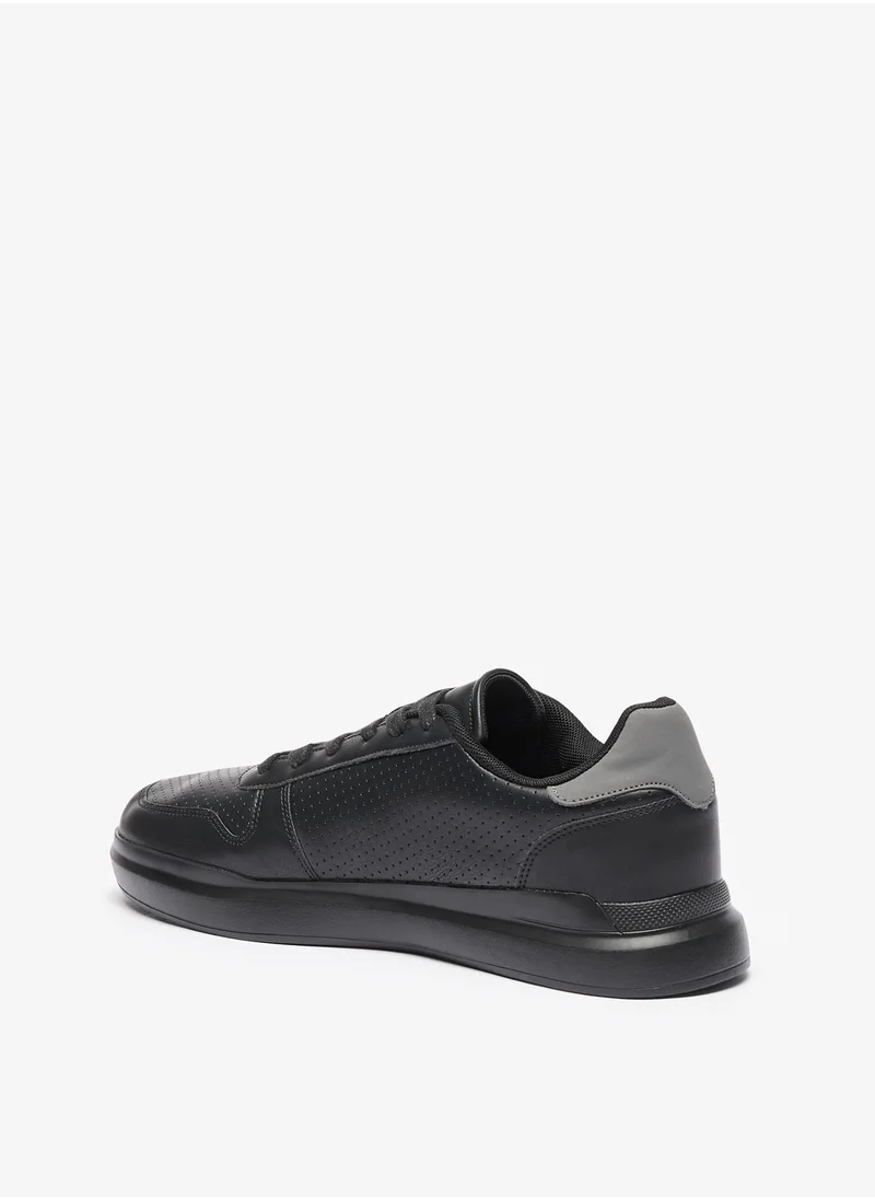 ل ب ل Mens Perforated Casual Sneakers with Panel Detail and Lace-Up Closure