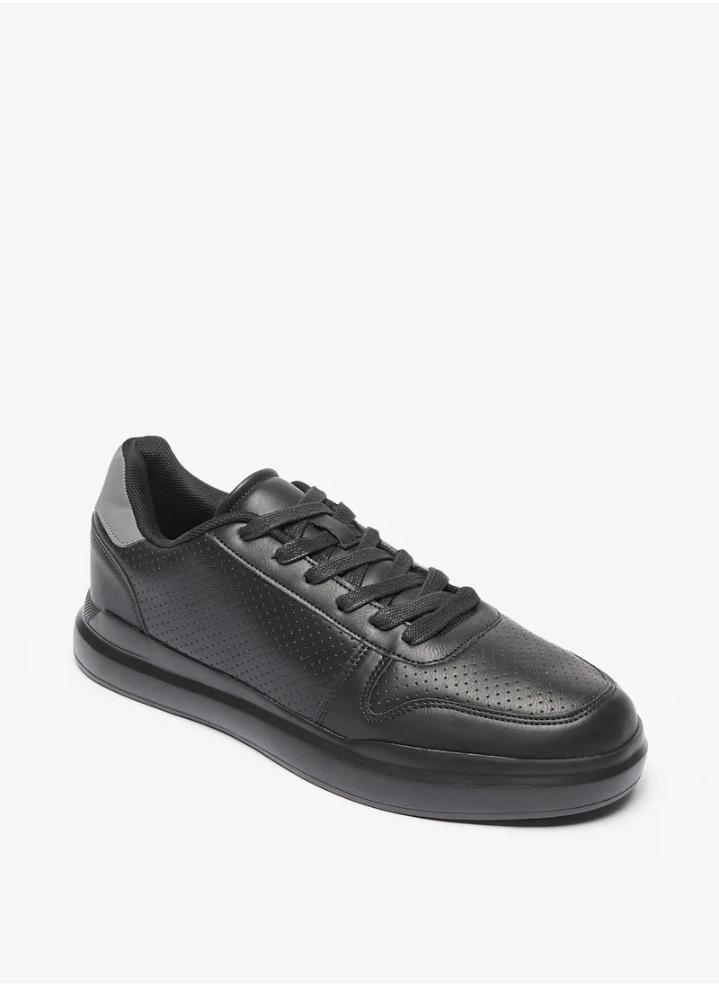 ل ب ل Mens Perforated Casual Sneakers with Panel Detail and Lace-Up Closure