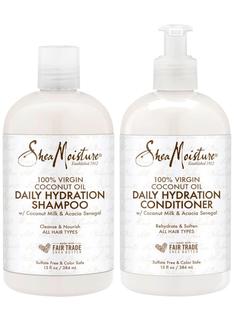 SheaMoister Shea Moisture 100% Virgin Coconut Oil Daily Hydration Shampoo & Conditioner | 13 fl oz, Dry Hair 