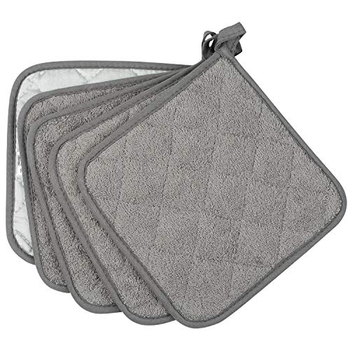 Lifaith 100% Cotton Kitchen Everyday Basic Terry Pot Holder Heat Resistant Coaster Potholder for Cooking and Baking Set of 5 Grey - Image 2