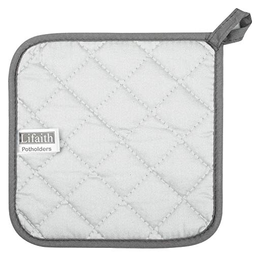 Lifaith 100% Cotton Kitchen Everyday Basic Terry Pot Holder Heat Resistant Coaster Potholder for Cooking and Baking Set of 5 Grey - Image 4