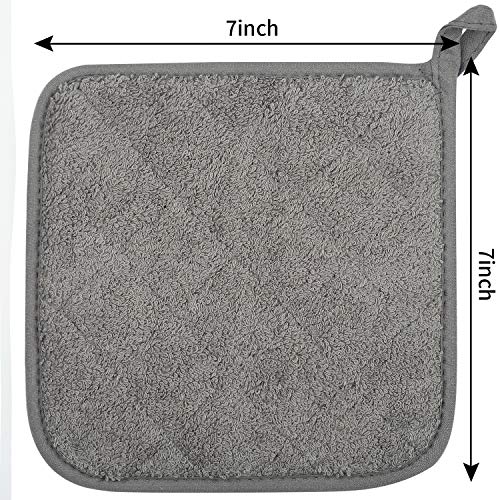 Lifaith 100% Cotton Kitchen Everyday Basic Terry Pot Holder Heat Resistant Coaster Potholder for Cooking and Baking Set of 5 Grey - Image 3