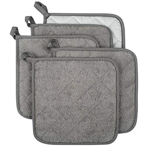 Lifaith 100% Cotton Kitchen Everyday Basic Terry Pot Holder Heat Resistant Coaster Potholder for Cooking and Baking Set of 5 Grey - Image 1