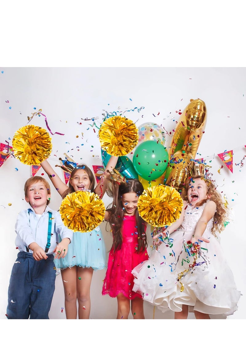 SYOSI - 6Pcs Cheerleading Pom Poms Matte Metallic Foil Cheer Pompoms with Baton Handle, Kids Adults Team Spirit Cheering Stuff for Sports Games Carnival - Image 1