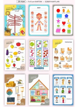 HSN Special English Alphabet First Words Educational Card for Children 7X10 cm Cardboard 26 Pieces Educational Cards  - Image 1