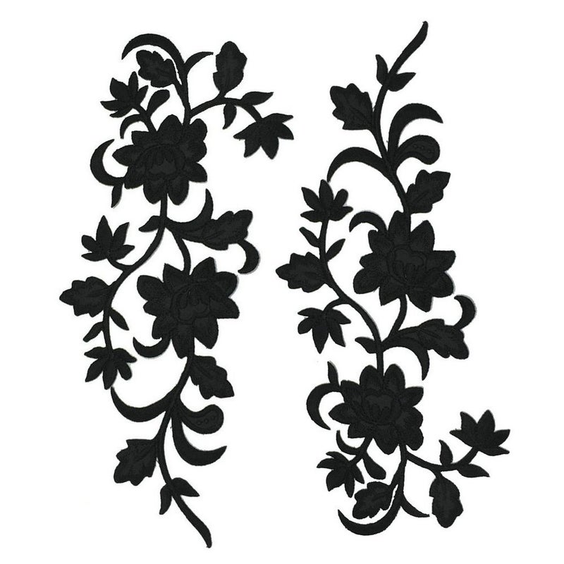 ZALALAA ZALALAA 2pcs Flowers Iron On Patches Garment Applique Embroidery DIY Accessory Cheongsam Skirt Clothes Black A Size A Z038 