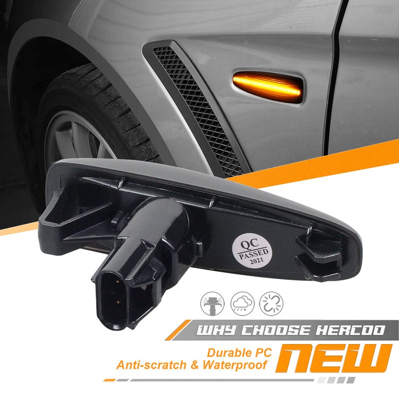 HERCOO Sequential Blink Amber LED Side Marker Light Assembly Compatible with Mitsubishi Lancer Outlander 2008-2013 Turn Signal Lamp Smoked Lens, Pack of 2 - Image 4