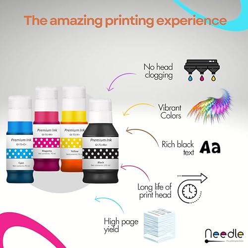 needle ; Pin point precision Needle GI71 Compatible Refill Ink | Made in India |for Canon Pixma G1020 G2020 G3020 G2060 G3060 G1737 G2770 G3770 G4770 G1730 G2730 G3730 Printers (CMY 70gms + K 135gms) - Image 3