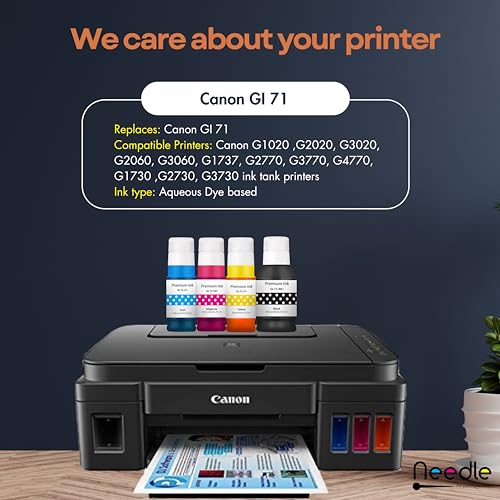 needle ; Pin point precision Needle GI71 Compatible Refill Ink | Made in India |for Canon Pixma G1020 G2020 G3020 G2060 G3060 G1737 G2770 G3770 G4770 G1730 G2730 G3730 Printers (CMY 70gms + K 135gms) - Image 4