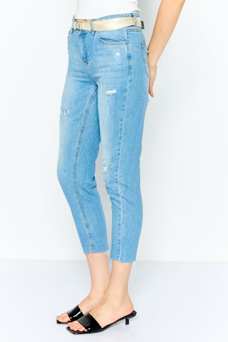 ONLY Women Boyfriend Fit Rip Non Stretchable Jeans, Blue - Image 3