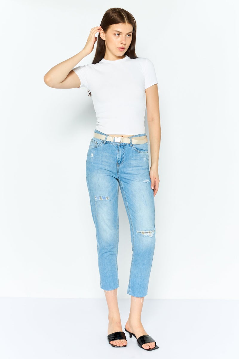 ONLY Women Boyfriend Fit Rip Non Stretchable Jeans, Blue - Image 4