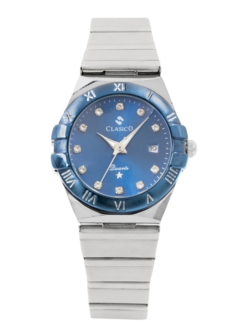 Clasico Twin-Face Couple Edition – Silver Radiance with Blue Dial – 6-Hands Chronograph Watch with Steel Strap – Waterproof Design – Watch Gift Set 40mm & 36mm  - Image 4