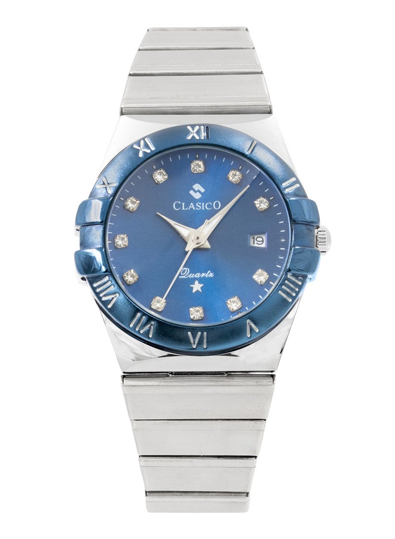 Clasico Twin-Face Couple Edition – Silver Radiance with Blue Dial – 6-Hands Chronograph Watch with Steel Strap – Waterproof Design – Watch Gift Set 40mm & 36mm  - Image 5