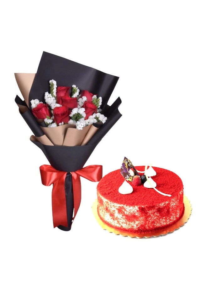 Carmel Flowers Red Velvet Cake With 6 Roses