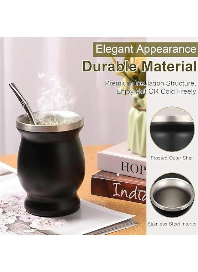 HOOKOR Yerba Mate Tea Cup, Stainless Steel Double Walled Easy Wash Household Insulation Cup, Mate Gourds for Yerba Mate Loose Leaf Drinking, The Cup Set Includes Bombilla Straw, 230 Ml (Black)  - Image 2