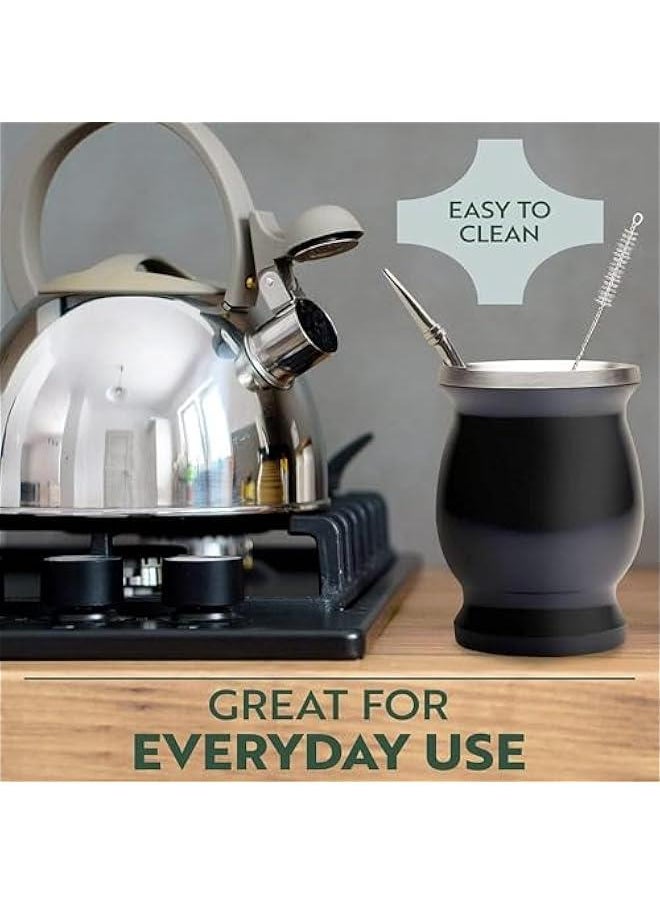 HOOKOR Yerba Mate Tea Cup, Stainless Steel Double Walled Easy Wash Household Insulation Cup, Mate Gourds for Yerba Mate Loose Leaf Drinking, The Cup Set Includes Bombilla Straw, 230 Ml (Black)  - Image 3