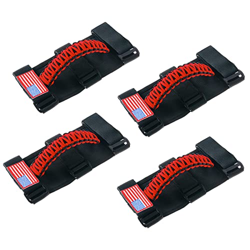 Savadicar 4 x Roll Bar Grab Handles Grip Handle with USA Flag for 1955-2023 Jeep Wrangler CJ LJ YJ TJ JK JL & Gladiator JT, Interior Accessories, Black & Red, 4 PCS - Image 1