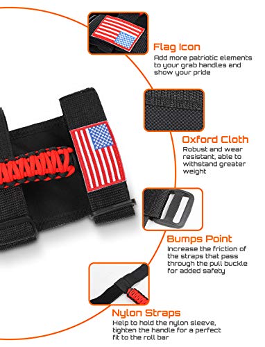 Savadicar 4 x Roll Bar Grab Handles Grip Handle with USA Flag for 1955-2023 Jeep Wrangler CJ LJ YJ TJ JK JL & Gladiator JT, Interior Accessories, Black & Red, 4 PCS - Image 5