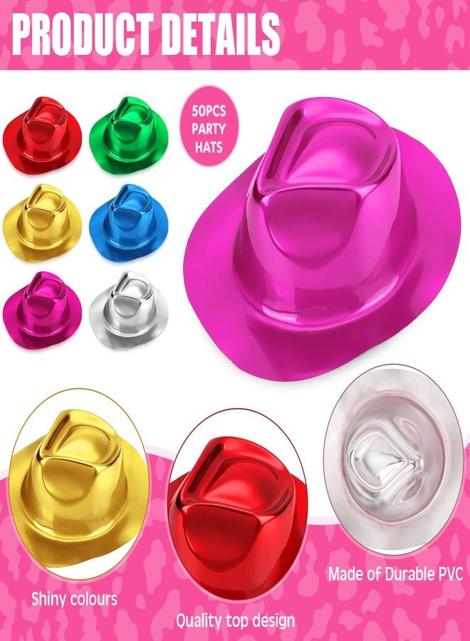 Handepo 48 Pcs Hats Party Metallic Colors Plastic Crazy Hats for Adults Cowboy Bulk Party Supplies Dress Costume Photo Booth Props(Colorful) - Image 3