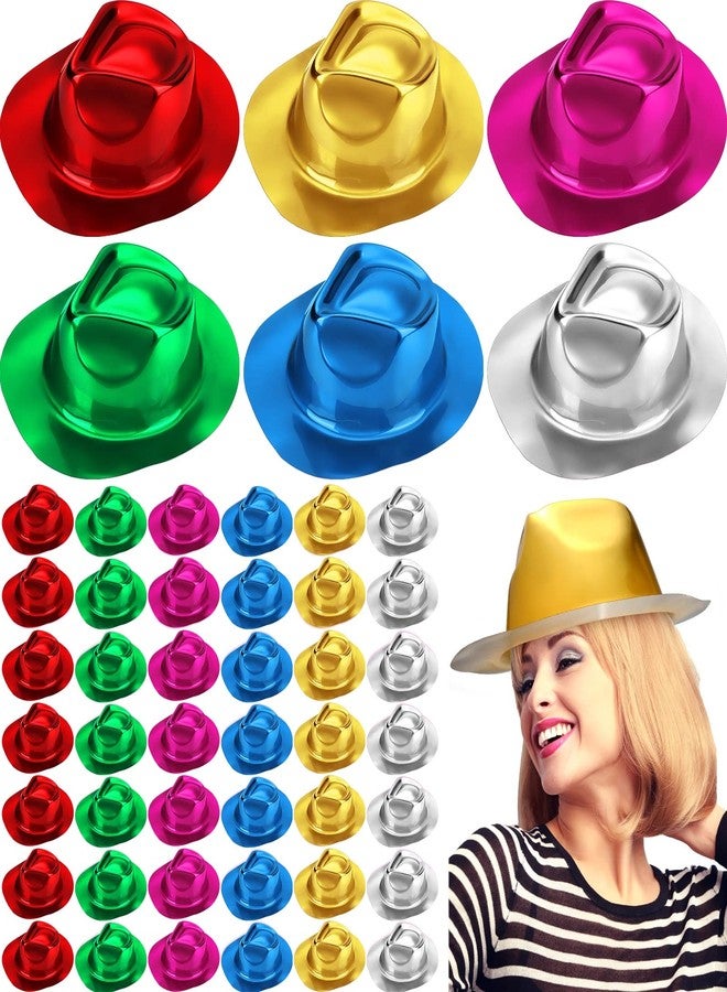 Handepo 48 Pcs Hats Party Metallic Colors Plastic Crazy Hats for Adults Cowboy Bulk Party Supplies Dress Costume Photo Booth Props(Colorful) - Image 1