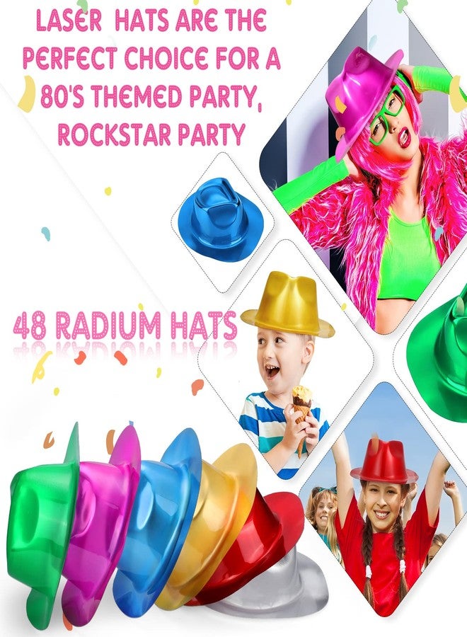 Handepo 48 Pcs Hats Party Metallic Colors Plastic Crazy Hats for Adults Cowboy Bulk Party Supplies Dress Costume Photo Booth Props(Colorful) - Image 4