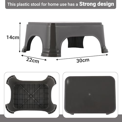 Kuber Industries Durable Bathroom Stool for Bathing | Comfortable Indoor Machiya for Sitting | Senior Citizens Bath Stool & Adults Patla Chair for Home | Plain P6 - Grey - Image 3