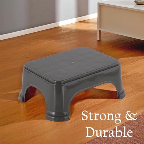 Kuber Industries Durable Bathroom Stool for Bathing | Comfortable Indoor Machiya for Sitting | Senior Citizens Bath Stool & Adults Patla Chair for Home | Plain P6 - Grey - Image 2