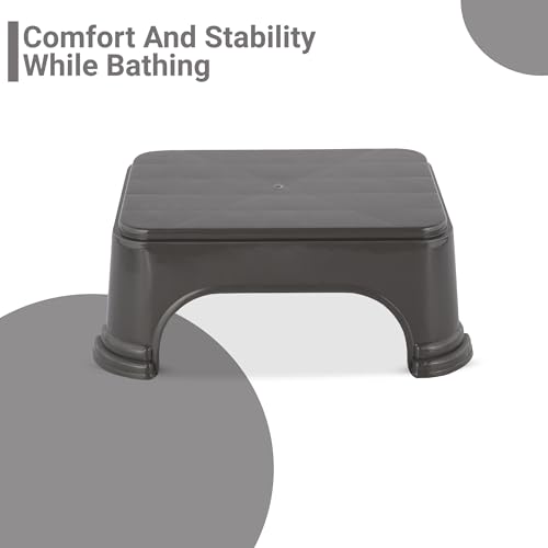 Kuber Industries Durable Bathroom Stool for Bathing | Comfortable Indoor Machiya for Sitting | Senior Citizens Bath Stool & Adults Patla Chair for Home | Plain P6 - Grey - Image 5
