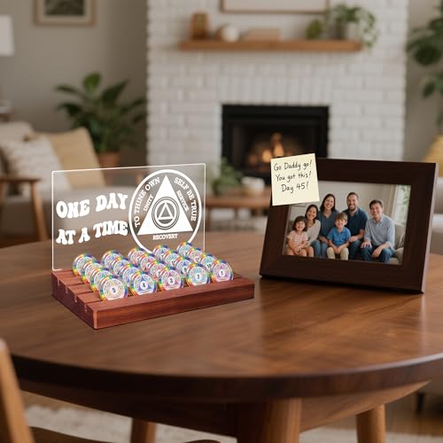 Lampeez Light up AA Coin Holder, Sobriety Milestone Display, Acrylic Wooden Base with USB Night Light for Recovery Motivation Celebrations - Image 4
