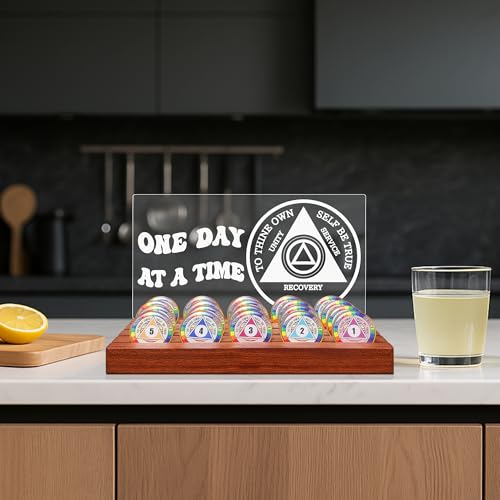 Lampeez Light up AA Coin Holder, Sobriety Milestone Display, Acrylic Wooden Base with USB Night Light for Recovery Motivation Celebrations - Image 2