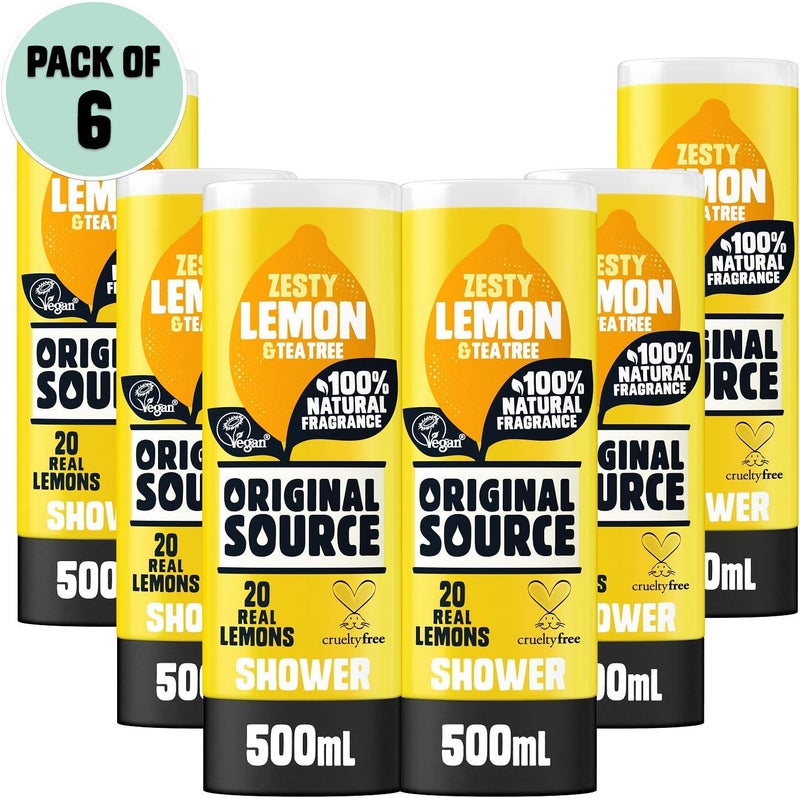 Original Source Lemon Tea Tree Shower Gel 100 Percent Natural Fragrance Vegan Cruelty Free Paraben Free Bulk Buy Pack of 6 x 500 ml