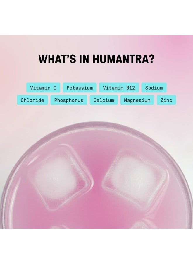 Humantra Electrolyte Hydration Lychee Flavor provides a convenient way to enjoy a refreshing electrolyte drink anytime. Each box contains 20 individual sachets with a balanced blend of electrolytes, minerals, Vitamin C, Vitamin B12, and Zinc. - Image 2
