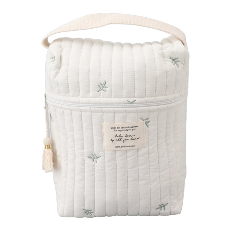 Embroidered Diaper Bag: Soft Cotton Cloth, Quilted Pattern - Stroller-Attachable Diaper Bag for Baby Care, Outdoor Trips, Daily Errands - Image 1