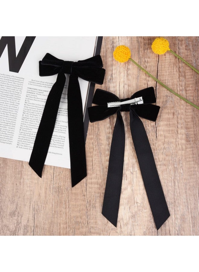 Aileam 2Pcs Velvet Hair Bows Black Hair Ribbon Clips Big Fall Alligator Clips Hair Accessories For Women Girls Toddlers Kids Baby - Image 2