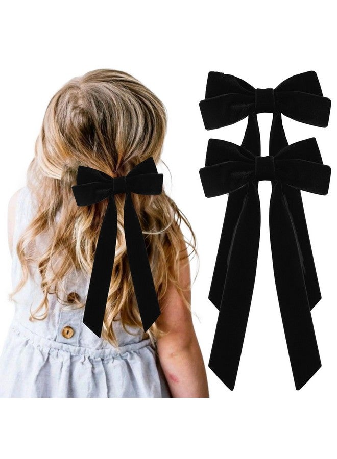 Aileam 2Pcs Velvet Hair Bows Black Hair Ribbon Clips Big Fall Alligator Clips Hair Accessories For Women Girls Toddlers Kids Baby - Image 1
