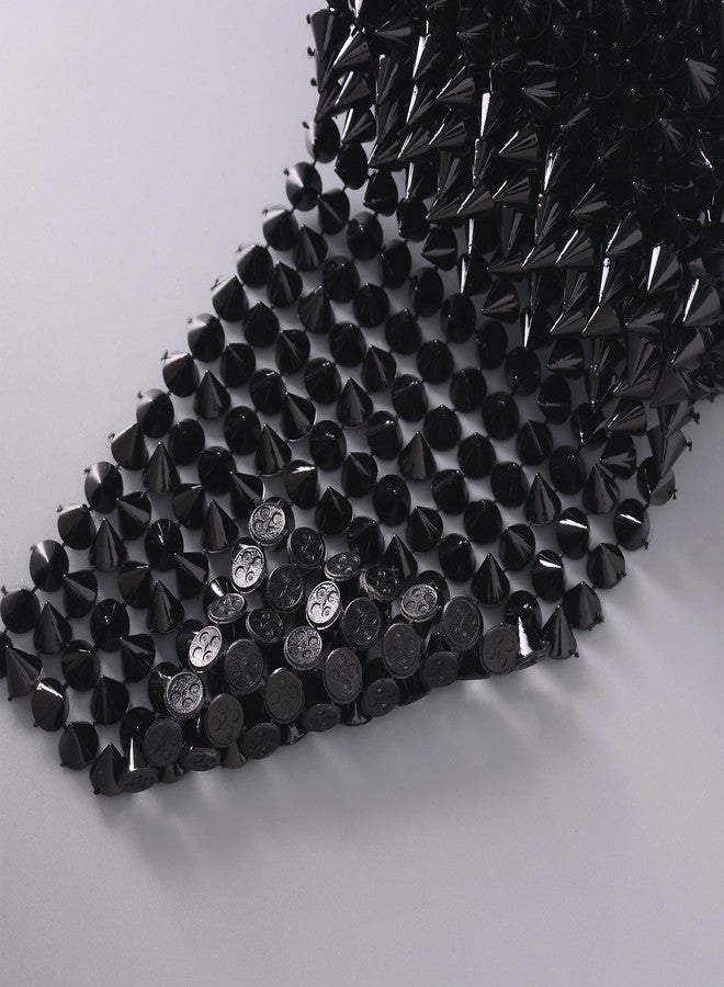 Jerler Sew Stitch on Spikes for Arts and Crafts Decoration, Mesh Rivets Studs Beads Cone Spoke Trirr Punk Pock with Flat Back for Jacket, Clothing, Shoes and Performance (0.5 Yard, Black) - Image 4