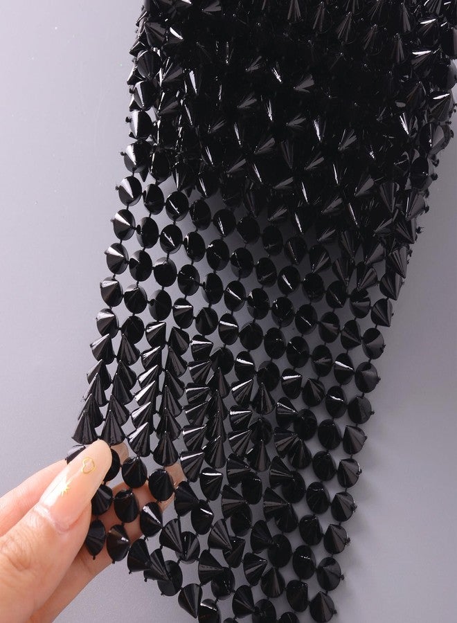 Jerler Sew Stitch on Spikes for Arts and Crafts Decoration, Mesh Rivets Studs Beads Cone Spoke Trirr Punk Pock with Flat Back for Jacket, Clothing, Shoes and Performance (0.5 Yard, Black) - Image 3