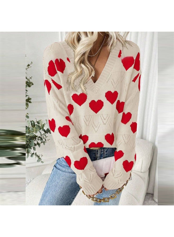 S Hot Women's Clothing, European And American Fashion Knitted Tops, Women's Loose V-neck Long-sleeved over Sweaters For Women To Wear Outside