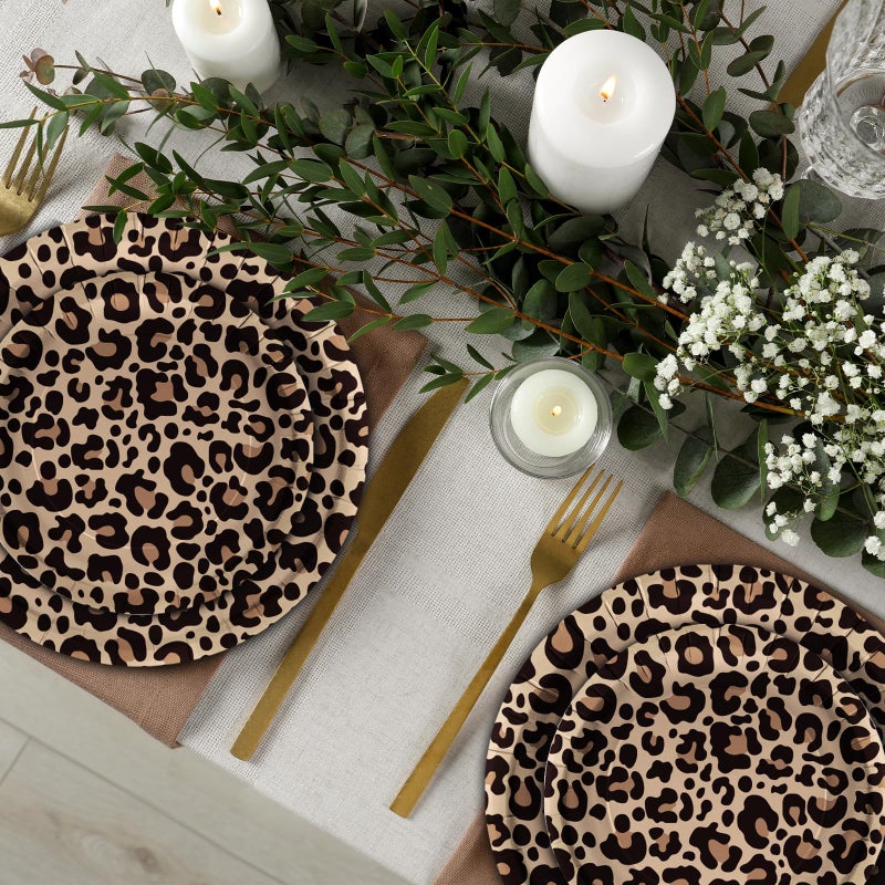 LeZakaa 50Pcs Party Paper Plates Sets - Brown Leopard Print Design Disposable Plates Decorative Tableware Supplies Table Decor for Birthday, Theme Holiday Party - 7 Inch & 9 Inch - Image 3