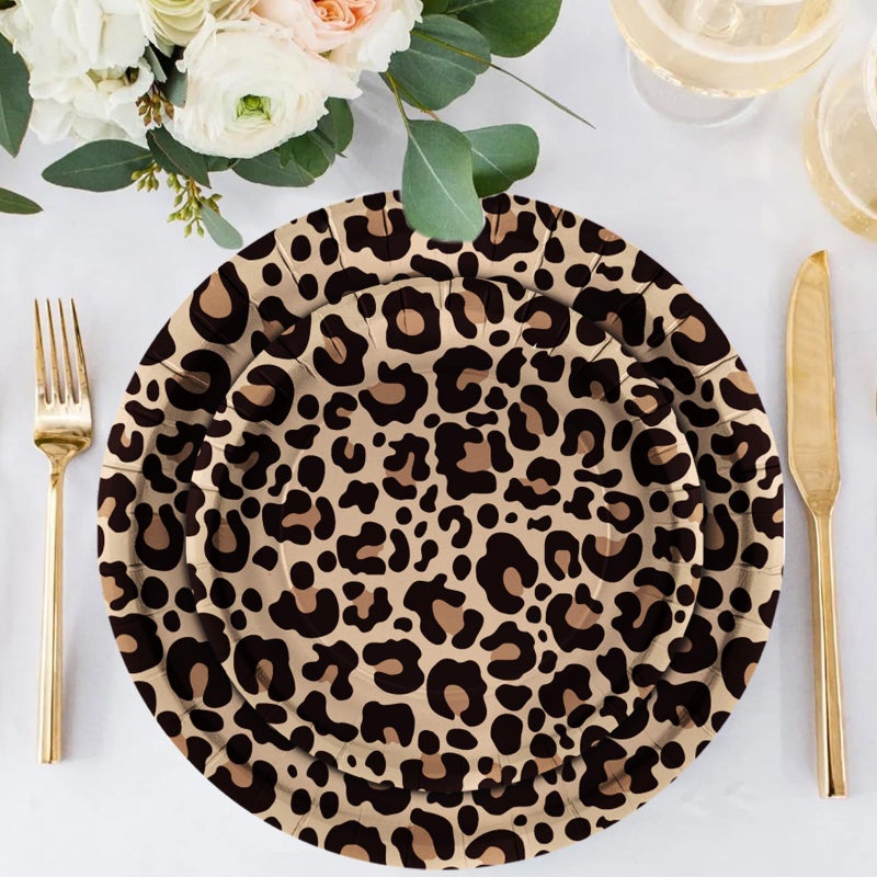 LeZakaa 50Pcs Party Paper Plates Sets - Brown Leopard Print Design Disposable Plates Decorative Tableware Supplies Table Decor for Birthday, Theme Holiday Party - 7 Inch & 9 Inch - Image 2