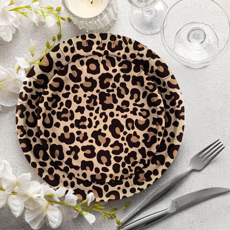 LeZakaa 50Pcs Party Paper Plates Sets - Brown Leopard Print Design Disposable Plates Decorative Tableware Supplies Table Decor for Birthday, Theme Holiday Party - 7 Inch & 9 Inch - Image 4