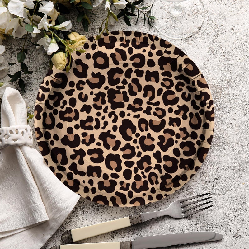 LeZakaa 50Pcs Party Paper Plates Sets - Brown Leopard Print Design Disposable Plates Decorative Tableware Supplies Table Decor for Birthday, Theme Holiday Party - 7 Inch & 9 Inch - Image 5