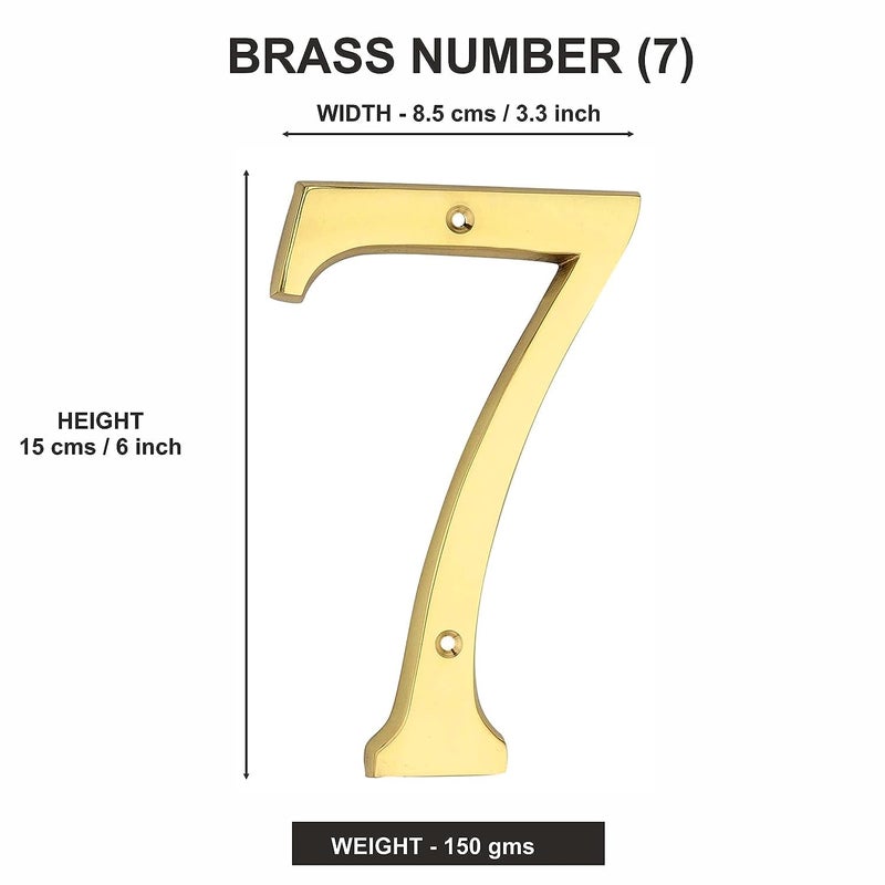 Roseka ROSEKA Metal Crafts Pure Brass Numbers 6 Inch Polished Pure Brass Finish House Door Numbers 7 Golden Weight 150 GMS  - Image 2