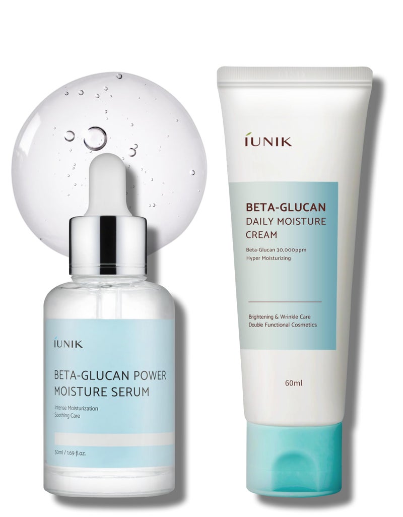 IUNIK Beta Glucan Daily Moisture Cream BetaGlucan Power Deep Moisture Serum Intense Hydration Fortifying Skin Barrier Ultra Intense Hydrating Moisturizing Facial Moisturizer Korean