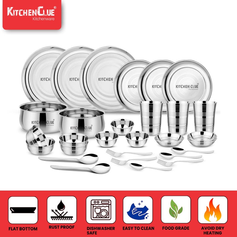 KITCHEN CLUE طقم عشاء من الفولاذ المقاوم للصدأ KITCHEN CLUE I طقم مطبخ من 52 قطعة I طقم عشاء غير قابل للكسر لأدوات المطبخ I طقم عشاء من الفولاذ المقاوم للصدأ متين للاستخدام اليومي مع لمسة فضية لامعة - Image 3